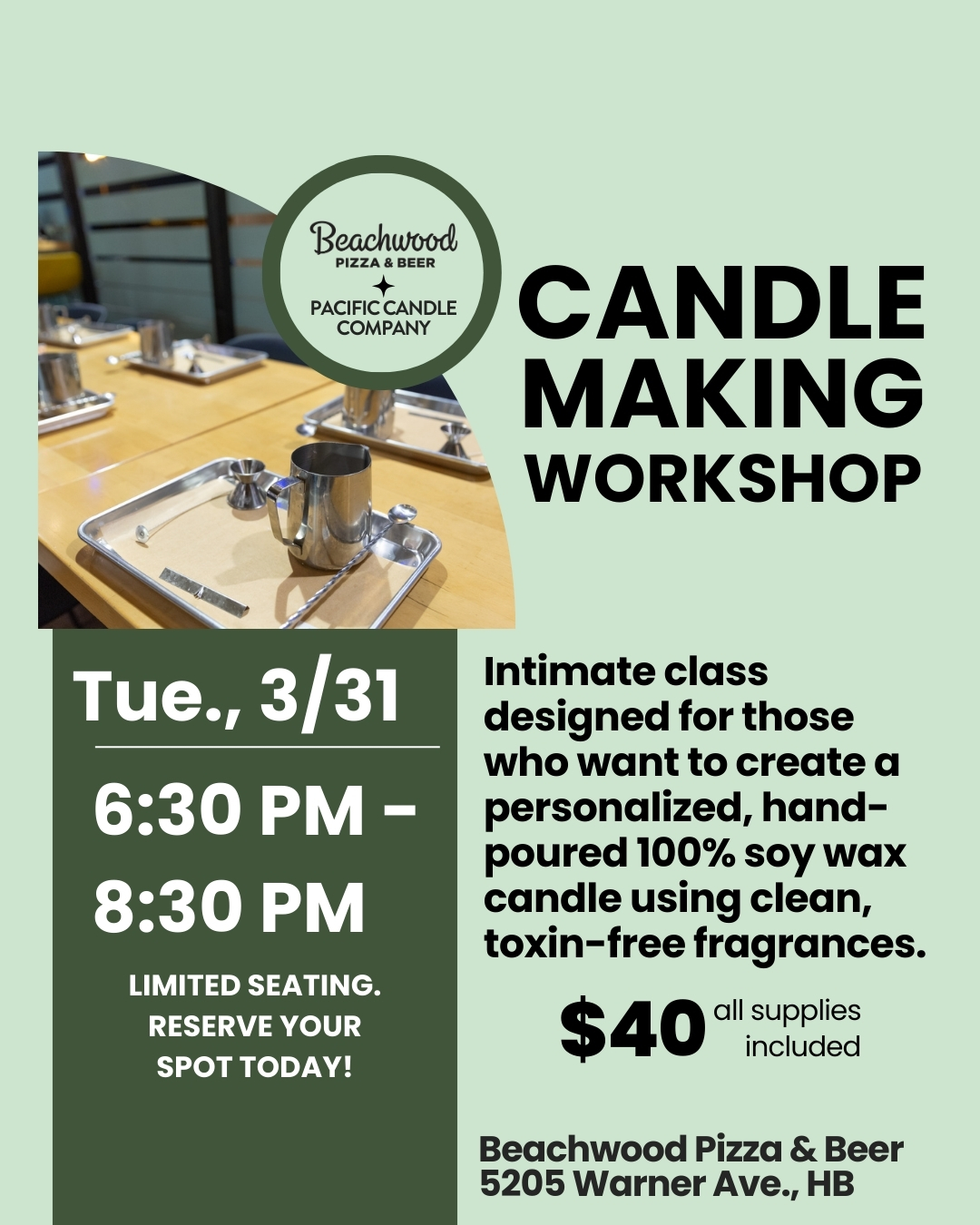 Candle Making Workshop at Beachwood Pizza & Beer