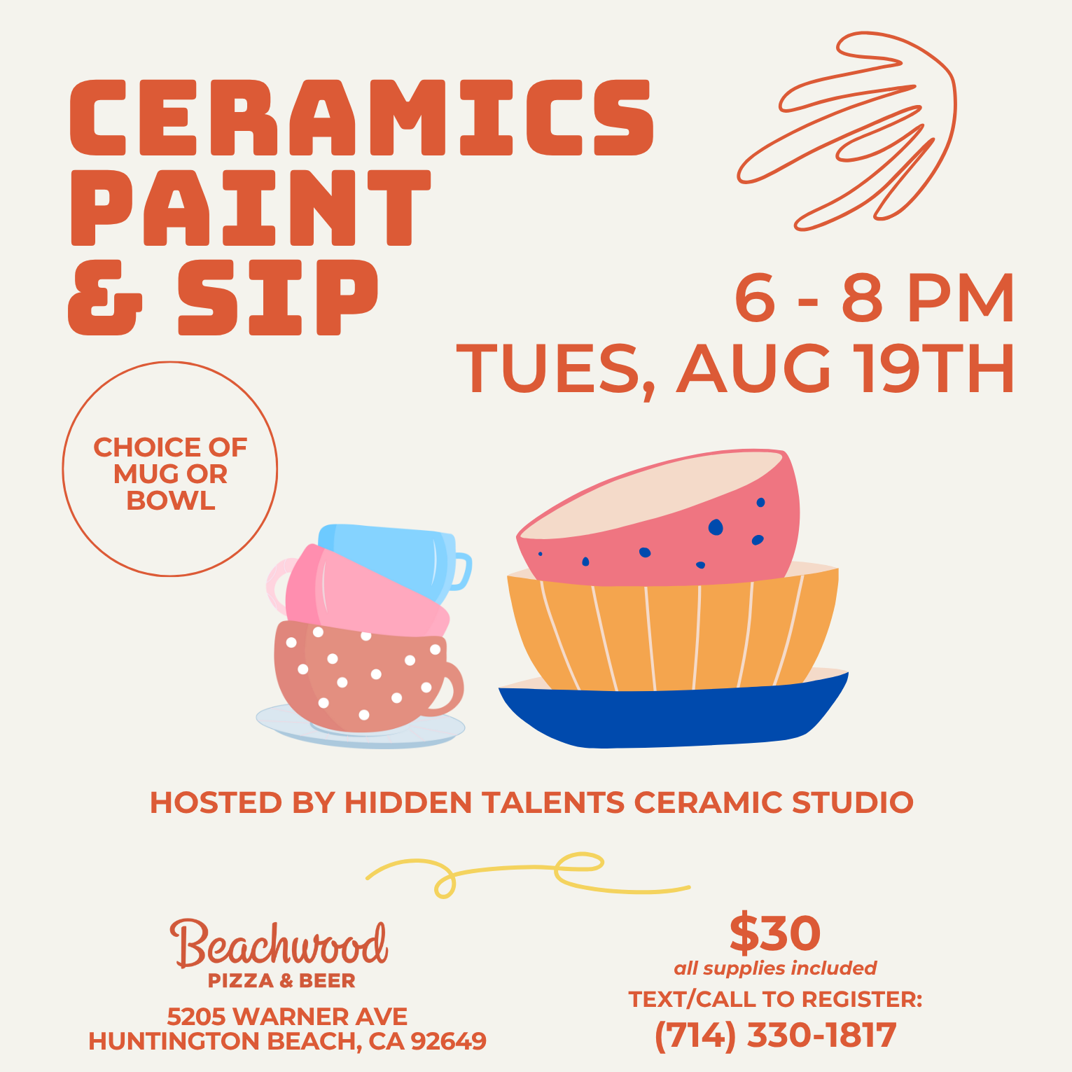 Ceramic Paint & Sip at Beachwood Pizza & Beer